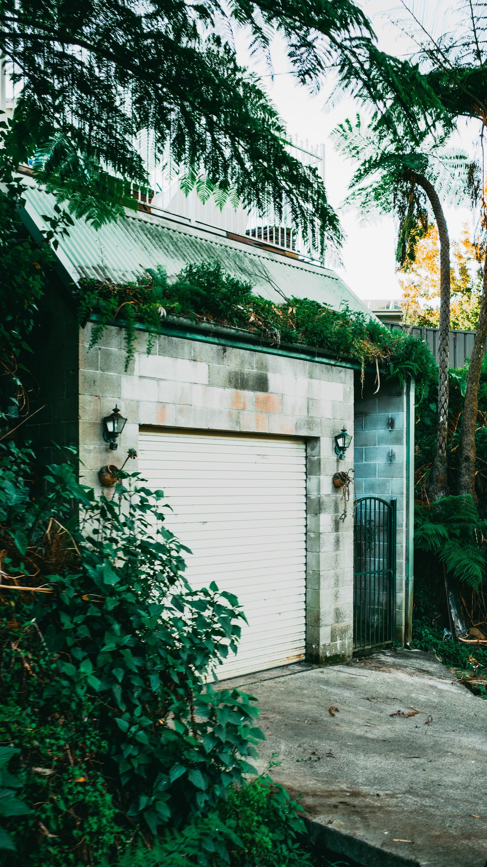 Detached garage surrounded by greenery ready for conversion